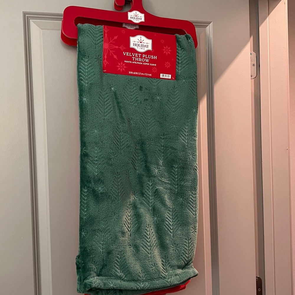 Velvet Plush Throw Blanket Choice of Green Christmas Tree or Red Candy Cane